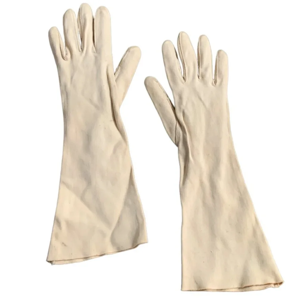 VTG Kerrybrooke Sears Sz 7-1/2 Ladies‎ Long Cotton Gloves Off-White/Beige #92Q